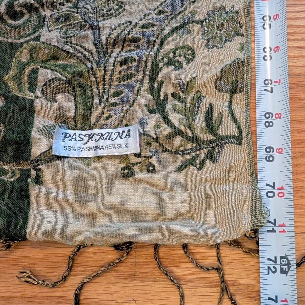 Pashmina Olive and Beige Floral Wrap